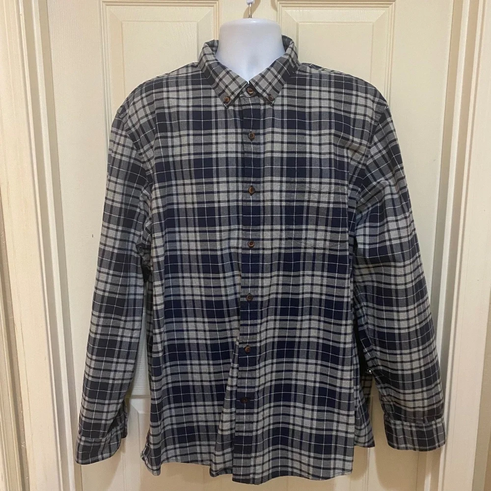 Goodthreads Long Sleeve Button Down Shirt Plaid Blue Grey Size XXL